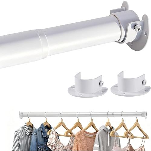 Heavy Duty Closet Rod, 30-39 in Adjustable Closet Bar For Hanging Clothes, Telescopic Metal Closet Pole, Ideal for Laundry, Wardrobe, RV, Cloakroom, Bathroom-White