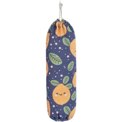 Plastic Bag Holder, Reusable Grocery Bag Holder for Plastic Bags Groceries Store, Flower Canvas Trash Plastic Bag Organizer Storage Holders for Home Kitchen Pantry Decor (Blue Lemon)