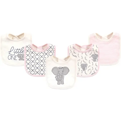 Touched by Nature Unisex Baby Organic Cotton Bibs, Girl Elephant, One Size