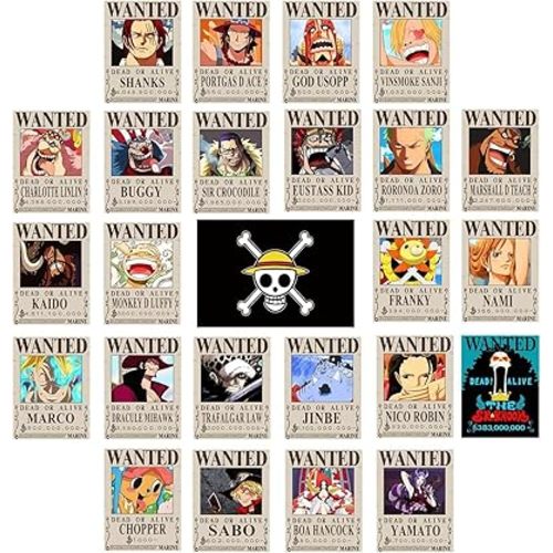 TYZZHOA 25PCS Anime [OP] Wanted Posters 30×21cm, New Bounty Edition, Straw Hat Pirates Crew Nika Luffy 3 Billion, Zoro, Sanji, [OP] Anime Gifts