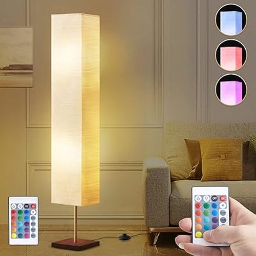 GyroVu 65“ Floor Lamp for Living Room, RGBW Color Changing Led Floor Lamp Standing Lamp Corner Tall Lamp with Remote Control Rice Paper Lamp for Bedroom, Office Beige(Bulbs Included)