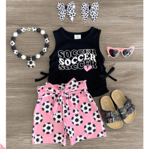 "Soccer" Black & Pink Short Set | Sparkle In Pink