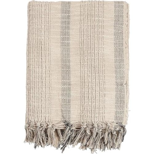 SARO LIFESTYLE Striped Woven Throw Blanket, 50''x60'' (TH1024.I5060B), Ivory