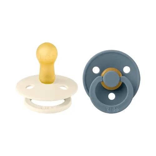 BIBS Pacifiers Colour Collection | Natural Rubber Baby Pacifier | Set of 2 BPA-Free Soothers | Made in Denmark | 0+ Months (Pack of 2) | Ivory/Petrol