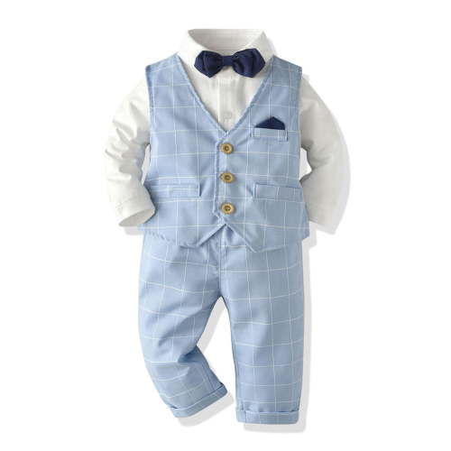 Toddler Infant Boy Gentleman Vest Romper Outfit Blazer Dress Clothes Bow Bodysuit Dress Pants Baby Formal Suit Set
