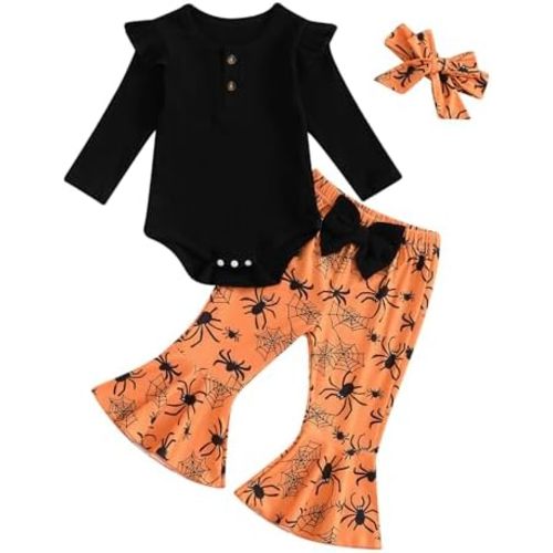 Baby Girl Halloween Outfit My First Halloween Romper Pumpkin Bell Bottoms Cute Newborn Infant Fall Winter Clothes