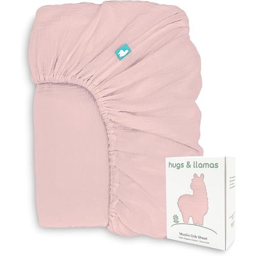 Hugs & Llamas - 100% Organic Cotton Muslin Fitted Sheet for Boys & Girls | Neutral Organic Crib Sheets