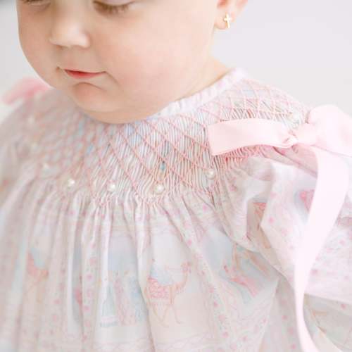 Nativity Geometric & Pearls Smocked Bishop Bubble – Little Bear Smocks