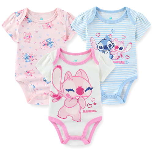 Disney Lilo & Stitch Angel Bodysuit Creeper (Baby Girls), 3 Pack, Sizes 3M-12M