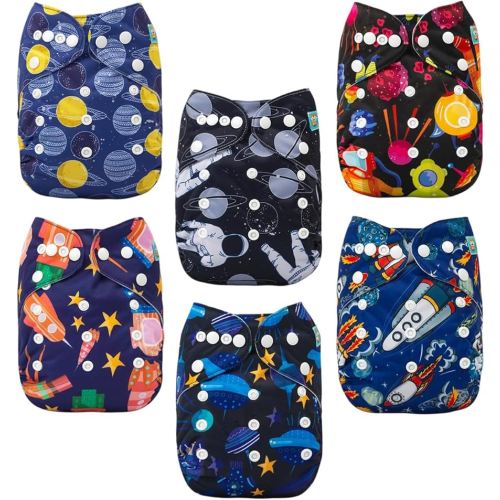 ALVABABY Baby Cloth Diaper 6 Pack with 12 Inserts One Size Cloth Diaper Covers Adjustable Washable Reusable for Baby Girls and Boys