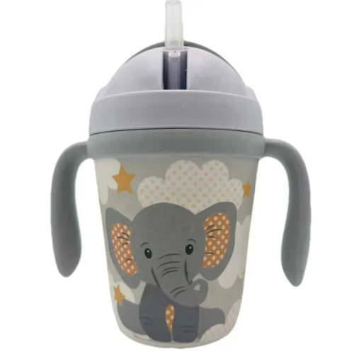 Primo Passi - Bamboo Fiber Kids Cup With Handle/Straw, Little Elephant