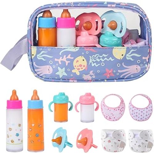 CARANOVO Baby Doll Accessories Set, 6 Pcs Feeding and Caring Kit