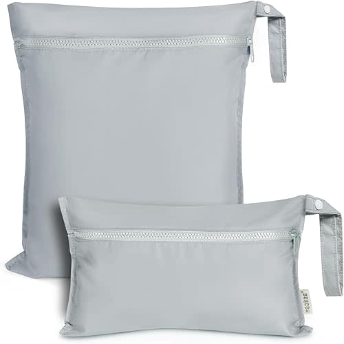 haakaa Waterproof Wet Bags for Baby Wet Dry Bags for Cloth Diaper, Swimsuit & Travel, 2pcs, Grey