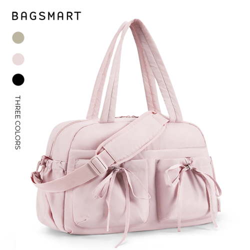 BAGSMART Travel Duffel Bag Gym Bag for Women, Lightweight Carry on Weekender Overnight Tote Bag for Airlines, Waterproof Sport Luggage Bag, Pink
