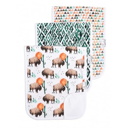 Copper Pearl Premium Baby Burp Cloths - 3-Pack Large Cotton Burp Cloths, Extra Soft Spit Up Rags with 3 Absorbent Layers, Perfect for Baby Boy Gifts (21" x 10" Size, Bison Set)