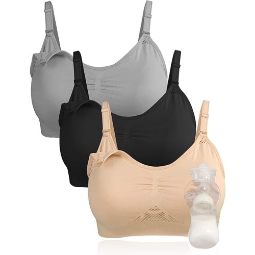 4HOW Pumping Bra Hands Free Maternity Bras for Breastfeeding Pumping and Nursing Bra in One Comfort Smooth,Great Support