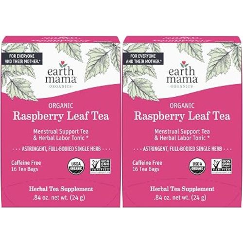 Earth Mama Organic Red Raspberry Leaf Tea | Labor Prep & Menstrual Support Herbal Tea, Pregnancy & Postpartum Care Recovery | 32 Teabags | Caffeine Free & Non-GMO
