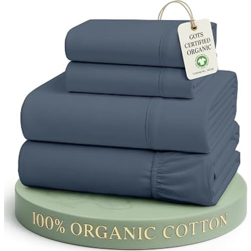 LANE LINEN King Size Sheet Set 100% Organic Cotton Soft 4pc - Estate Blue