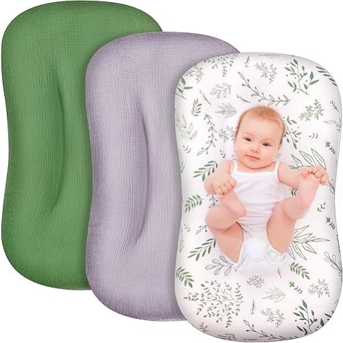 Muslin Baby Lounger Cover for Snuggle Me Lounger,3 Pack 100% Cotton Newborn Baby Lounger Pillow Covers,Soft and Breathable Baby Nest Slipcover for Boys Girls （Covers Only