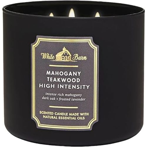 Bath & Body Works White Barn 3-Wick Candle in Mahogany Teakwood High Intensity, Scented