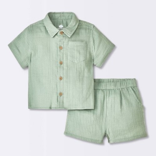 Baby Boys' Gauze Slub T-Shirt & Shorts Set - Cloud Island™ Green 0-3M