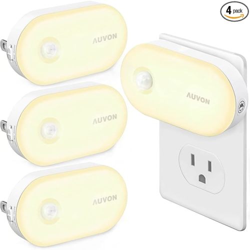 AUVON Night Light Plug in with Motion Sensor (120 Lumens), Dimmable Smart LED Night Lights, 1-120lm Brightness, for Bathroom, Hallway, Garage, Toilet (4 Pack)
