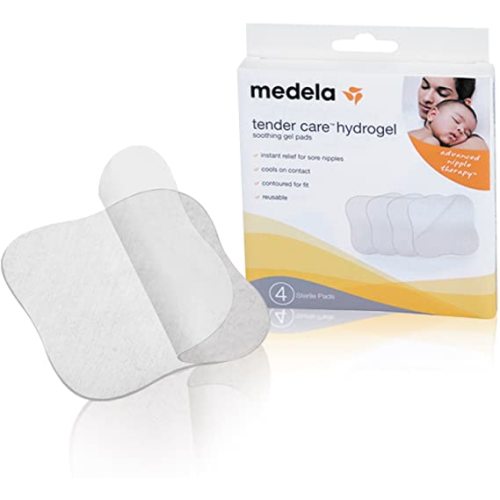 Medela Soothing Gel Pads for Breastfeeding, 4 Count Pack, Tender Care HydroGel Reusable Pads, Cooling Relief for Sore Nipples from Pumping or Nursing - White