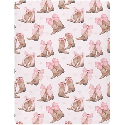 Cowgirl Boots Pink Bow Crib Sheet for Girls Boys Baby Toddler Bed Mattress Sheets Babies Fitted Crib Sheets for Kids Nursery Bed 39 * 27 in