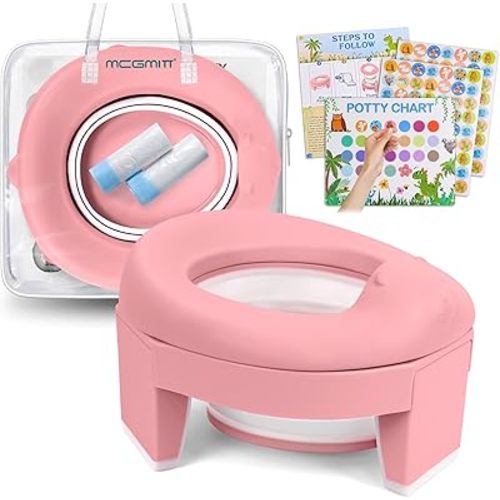 MCGMITT Portable Potty Seat for Kids Travel - Foldable Training Toilet Chair for Toddler Girls with Storage Bags for Outdoor and Indoor Easy to Clean(Pink)
