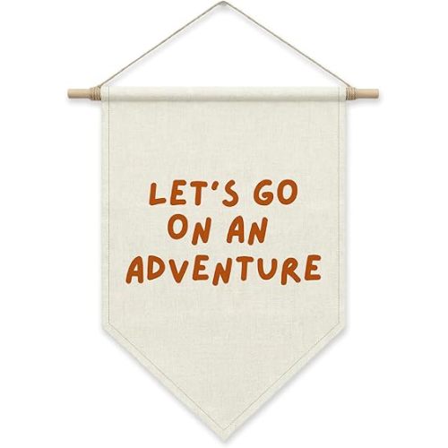 SHIEL-EVEN Let's Go On an Adventure Wall Decor, Kids Playroom Poster Banner for Boys Girls, Toddler Canvas Wall Art for the Day Nursery or Camping