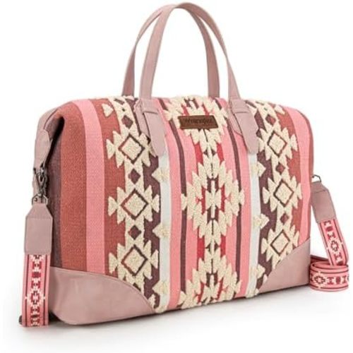 Wrangler Western Travel Weekender Bag Designer Aztec Duffel Bags for Women, Pink