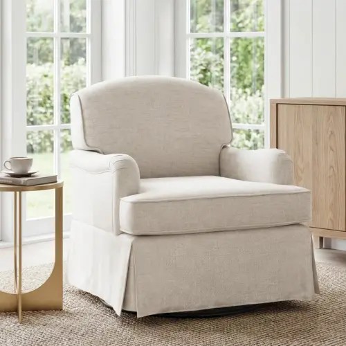 Martha Stewart Melody Swivel Glider Skirted Armchair | Wayfair