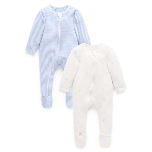 2 Pack Zip Growsuit - Pale Blue Bear Pack - Purebaby