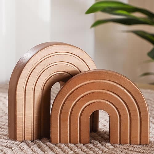 Set of 2 Wooden Arch Decor Boho Wood Rainbow Arch Decorative Objects Modern Shelf Decor Aesthetic for Table Shelf Mantel Living Room Decor