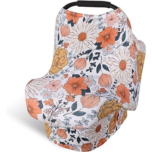 Rquite All-in-1 Car Seat Cover Baby, Carseat Covers for Girl Boy, Stretchy Soft Infant Car Seat Cover, Multi-use Baby Carrier Cover, Car Seat Canopy, Stroller Sun Shade, Nursing Breastfeeding Cover