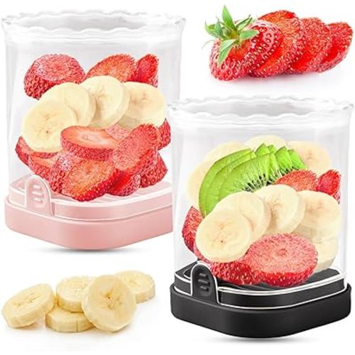 Fruit Slicer Cup | Strawberry Slicer | Banana Slicer | Grape Cutter | Egg Slicers | Detachable Fruit Cutter Slicer with Push Plate | Creative Strawberry Slicer Kitchen Gadget (Black + Pink)