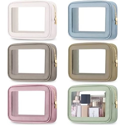 Abbylike 6 Pcs Clear Makeup Bags Mother's Day Travel Nylon Clear Mix Color Toiletry Bag Bulk Car Organizer Case Waterproof Toiletry Pouch with Golden Zipper for Teacher Mother Women Wedding Gift