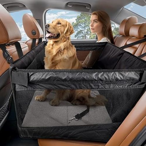BONTHEE Back Seat Extender for Dogs,Hard Bottom Dog Car Seat Cover for Back Seat Holds 400lbs,Waterproof Anti-Scratch PU Leather Backseat Extender for Dogs,Dog Hammock for Car SUV Truck