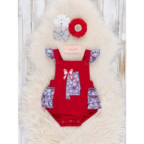 Alabama Embroidered Floral Ruffle Bubble Romper