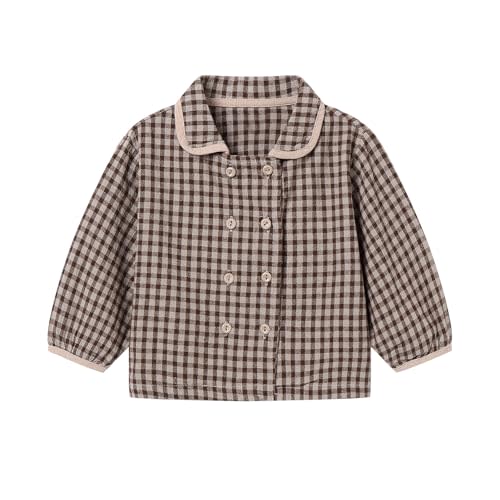 Baby Toddler Girls Gingham Blouse Long Sleeve Double Breasted Shirts 12M-6Y