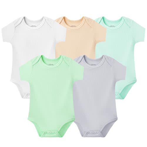 NMK 5-Pack Baby Rayon From Bamboo Bodysuit Boy Girl Clothes Soft Newborn Infant Outfit Short Sleeve Romper