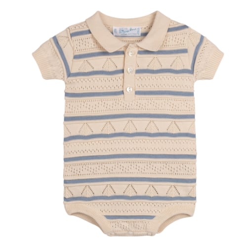 Boys Pointelle Striped Knit Romper