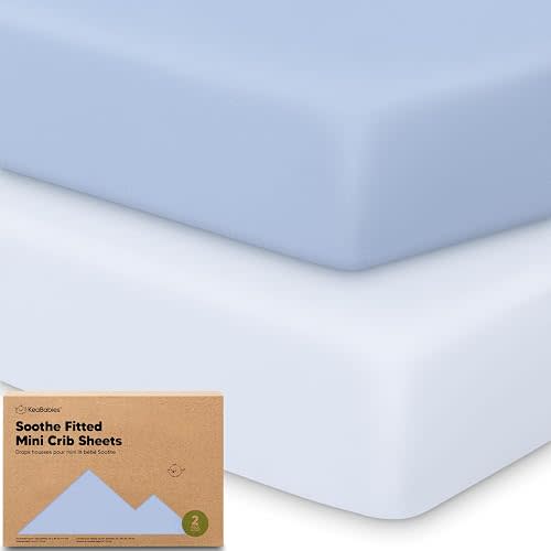 2-Pack Mini Crib Sheets Fitted - 38x26 Pack N Play Sheets for Pack and Play Mattress, Organic Cotton, Soft & Breathable Playard Bedding, Neutral Mini Toddler Bed Cover for Boys, Girls (Blue Flax)