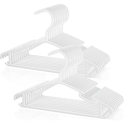 Kids Plastic Hangers, Baby Clothes Hangers for Closet 50 Packs Non-Slip Toddler Hangers for Infant Child Clothing, Small Children, for Pants Coats Skirts (White)