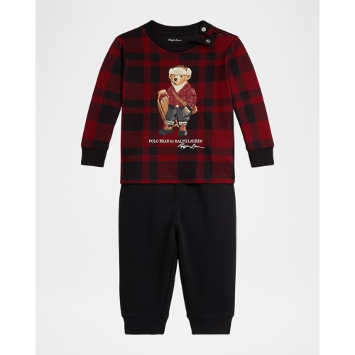 Boy's Polo Bear Jersey T-Shirt & Fleece Pants Set, Size 3M-24M