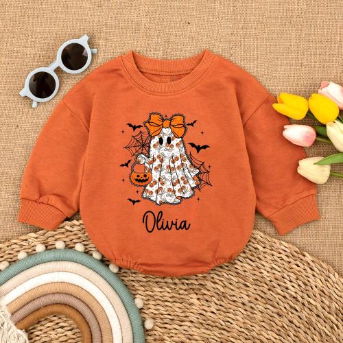 Personalized Halloween Ghost Romper, Spooky Season Baby Outfit, Boy Girl Bubble Bodysuit, Cute Pumpkin Fall Clothes, Infant Halloween Gift