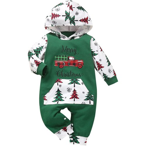 Amiblvowa My First Christmas Infant Baby Girl Boy One Piece Outfit Long Sleeve Hooded Romper Jumpsuit Xmas Clothes