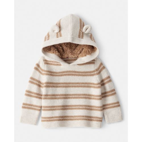 Baby Stripe Sweater with Teddy Fleece-Lined Hood and Bear Ears - Brown/Cream - OshKosh B'gosh | Carter's