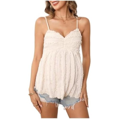 MakeMeChic Women's Maternity Summer Cute Tank Tops Spaghetti Strap Ruffle Hem Sleeveless Pregnancy Camisole