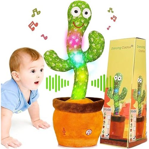 Dancing Talking Cactus Toy, Baby Singing Recording Mimicking Cactus Toy, Repeats What You Say, Musical Interactive Infant Toddler Toys for 1 Year Old Boys Girls